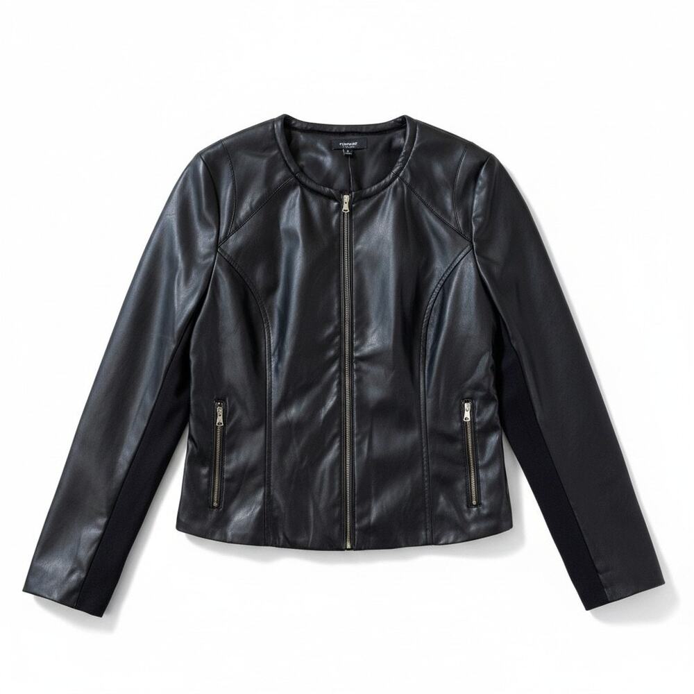 NWT PREMISE STUDIO Womens Vegan Faux Leather Jacket Black M Biker Moto Grunge